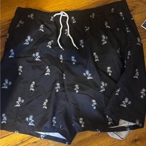U.S. Apparel Men’s 3XL Black Palm Tree Print Swim Trunks Mesh Lined